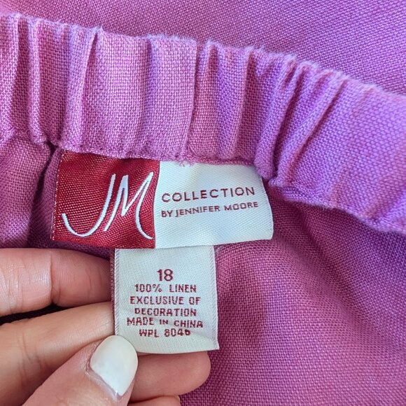 High Waisted Purple Wide Leg Linen Pants‎ with Floral Embroidery - Plus Size 18 - Picture 12 of 12